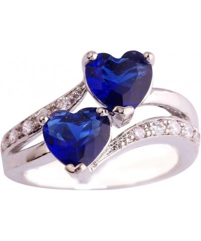 925 Silver Plated Ring Double Heart Rainbow Topaz Romantic Twist Proposal Wedding Engagement Band Ring US9 A_ Royalblue $4.63...