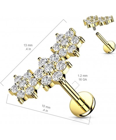 Dynamique Triple CZ Flower Cluster Top On Internally Threaded 316L Surgical Steel Flat Back Studs For Labret, Monroe, Cartila...