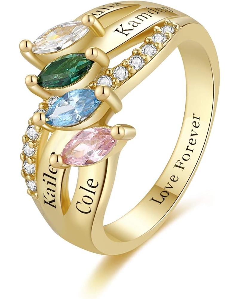 Customized Mother Name Rings with 2-6 Birthstones Engraving Personalized Stacking Family Name Rings 4 Names Gold $19.67 Rings