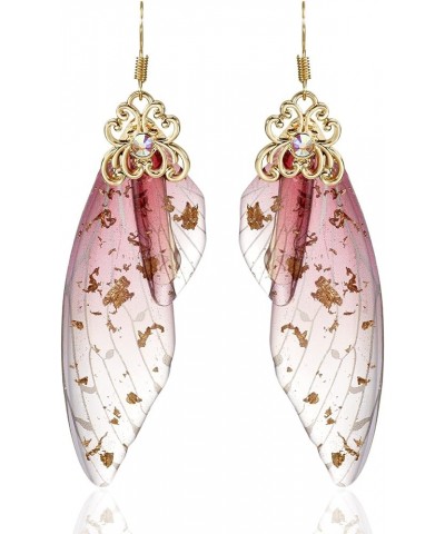 Butterfly Wing Drop Dangle Earrings Gold Plated Crystal Rhinestone for women girls wedding Jewelry Rose red $7.48 Earrings