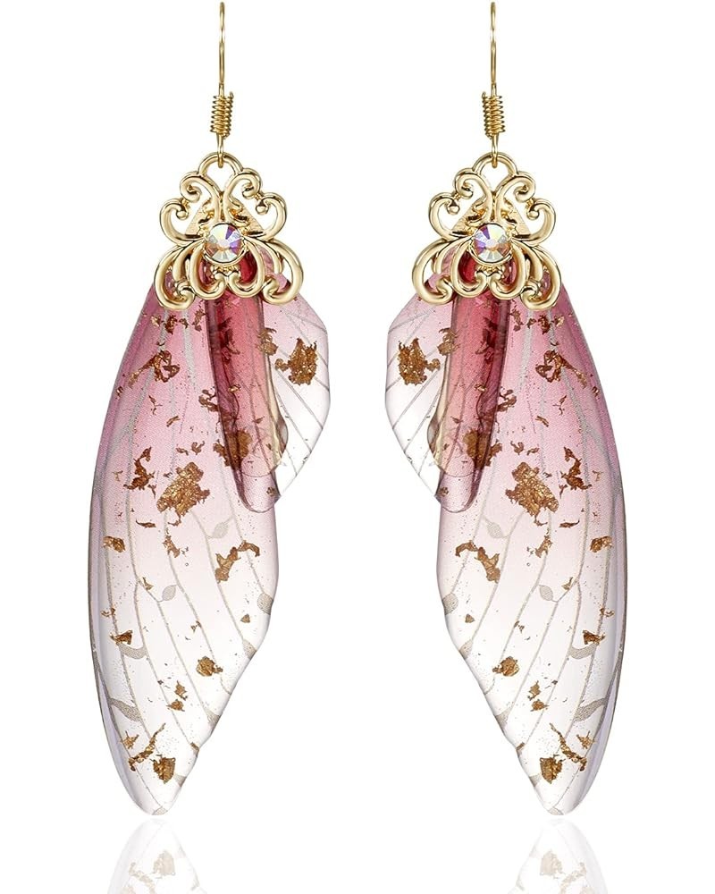 Butterfly Wing Drop Dangle Earrings Gold Plated Crystal Rhinestone for women girls wedding Jewelry Rose red $7.48 Earrings