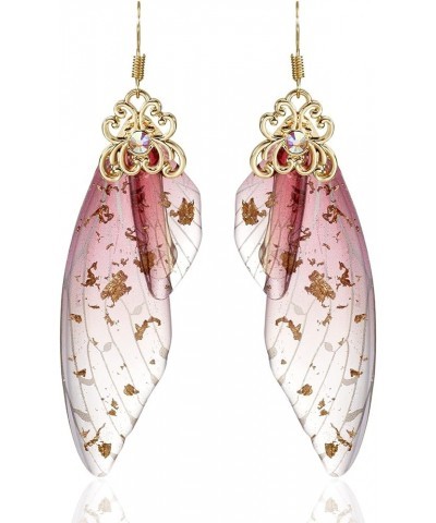 Butterfly Wing Drop Dangle Earrings Gold Plated Crystal Rhinestone for women girls wedding Jewelry Rose red $7.48 Earrings