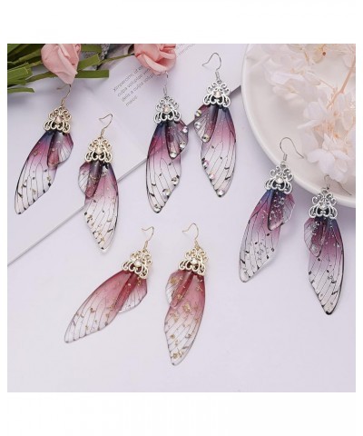 Butterfly Wing Drop Dangle Earrings Gold Plated Crystal Rhinestone for women girls wedding Jewelry Rose red $7.48 Earrings