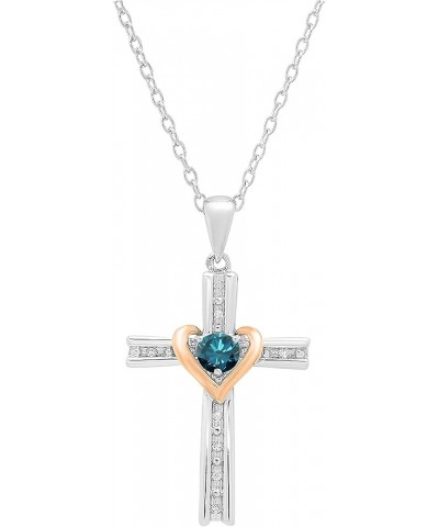 4 mm Round Gemstone & White Diamond Ladies Heart Love Cross Religious Pendant (Gold Chain Included), Available in Various Met...