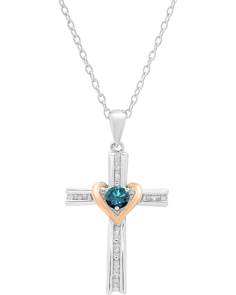 4 mm Round Gemstone & White Diamond Ladies Heart Love Cross Religious Pendant (Gold Chain Included), Available in Various Met...