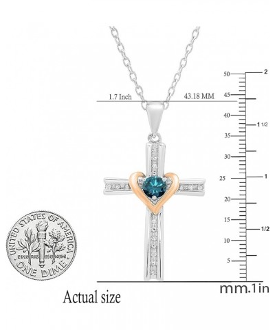 4 mm Round Gemstone & White Diamond Ladies Heart Love Cross Religious Pendant (Gold Chain Included), Available in Various Met...