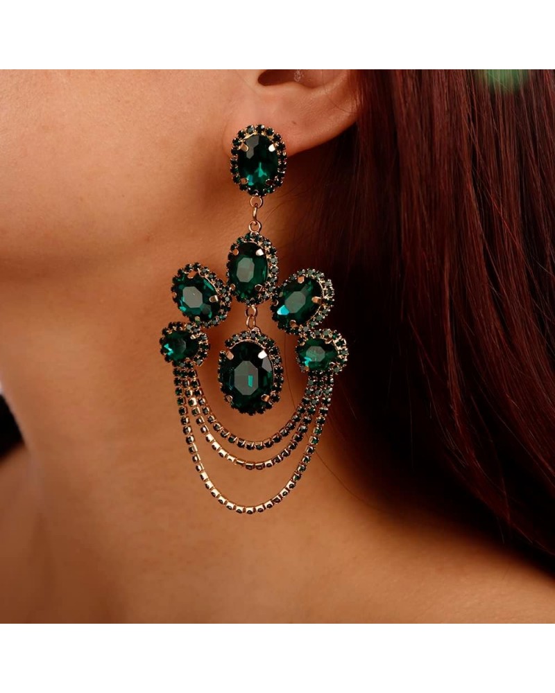 Crystal Statement Earrings for Women Bohemian Rhinestone Earrings Drop Chandelier Earrings for Prom Wedding Green $10.25 Earr...