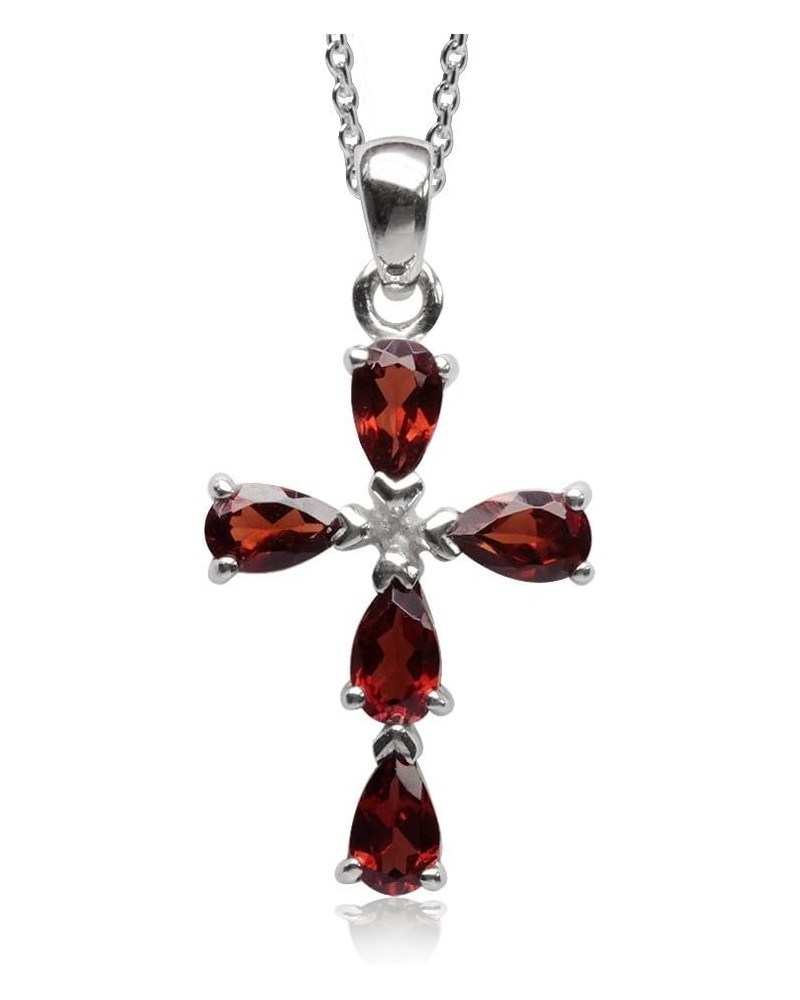 Genuine Birthstone Gemstone White Gold Plated 925 Sterling Silver Cross Pendant or Pendant with 18 Inch Chain Necklace Jewelr...