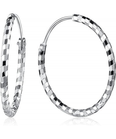 Sterling Silver Hoop Earrings for Women 25 35 45 55 65mm Thin 1.8mm Hypoallergenic Diamond-cut Endless Earring 55mm Silver-1 ...