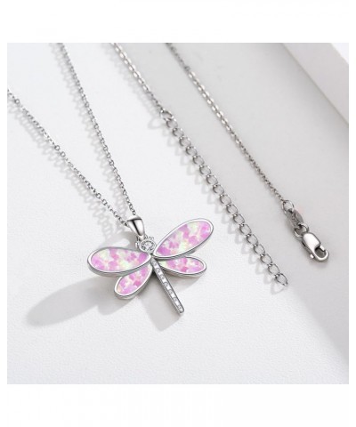 Dragonfly Necklace 925 Sterling Silver Opal Dragonfly Jewelry Dragonfly Dangle Pendant Jewelry Gifts for Women Girls Pink Opa...