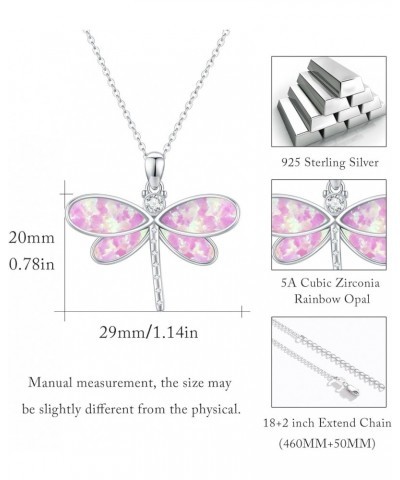 Dragonfly Necklace 925 Sterling Silver Opal Dragonfly Jewelry Dragonfly Dangle Pendant Jewelry Gifts for Women Girls Pink Opa...