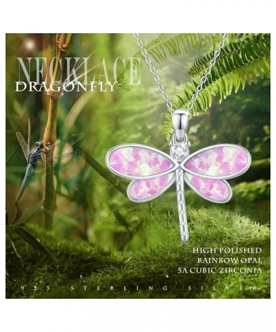 Dragonfly Necklace 925 Sterling Silver Opal Dragonfly Jewelry Dragonfly Dangle Pendant Jewelry Gifts for Women Girls Pink Opa...