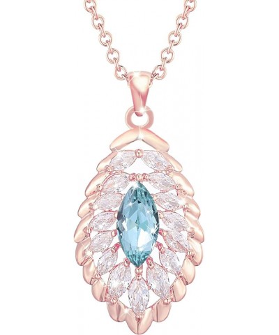 Oval Crystal Pendant Drop Dangle Necklaces for Women Glod Plated Costume Jewelry Mar-Aquamarine-Rose Gold $14.13 Necklaces