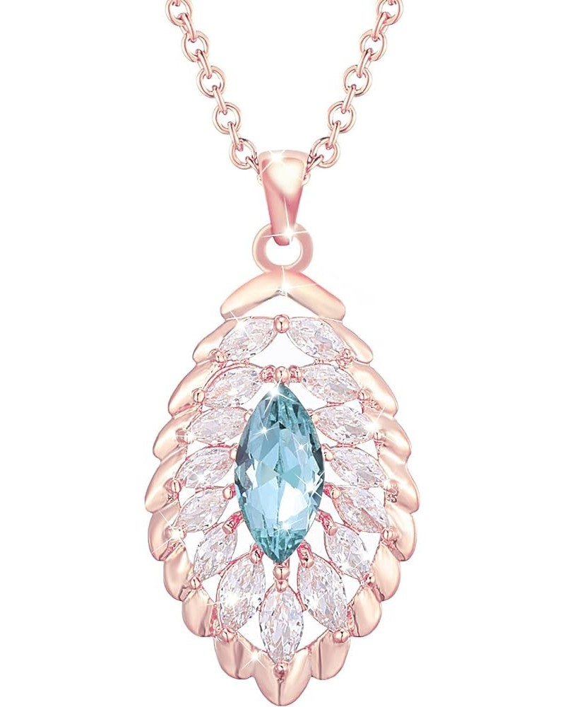 Oval Crystal Pendant Drop Dangle Necklaces for Women Glod Plated Costume Jewelry Mar-Aquamarine-Rose Gold $14.13 Necklaces