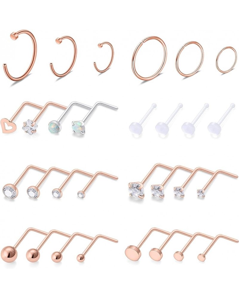 18G Stainless Steel L-Shaped Nose Stud Rings Tragus Lip Hoop Piercing Jewelry 1.5-3mm Clear CZ 8-30PCS 30PCS - Rose Gold $7.9...