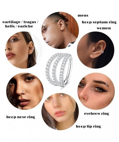 Nose Rings Hoops - 316L Surgical Steel Double Hoop Nose Rings 16G Hinged CZ Conch Piercing Jewelry Septum Clicker Lip Rings C...