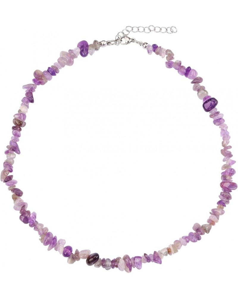 Natural Irregular Stone Collar Necklace Semi Precious Crystal Quartz Healing Stone Necklaces Purple $8.39 Necklaces