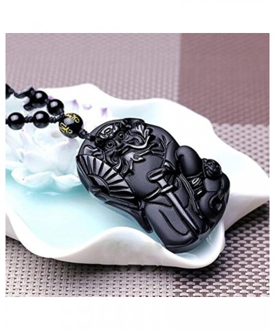 100% Pure Natural Obsidian Pendant Necklace Obsidian Crystal Pendant Necklace Pattern with Bead Chain for Zhong Kui M $9.71 N...