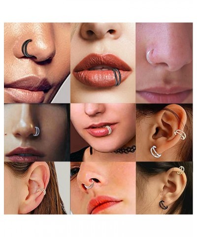 Nose Rings Hoops Double Septum Rings Clicker Cartilage Hoop Earring Surgical Steel Nose piercing Hoop Open Stacked Hoop Nose ...