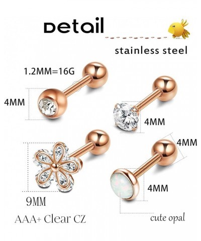 4-6Pcs CZ Barbell Helix Piecing Cartilage Earring Stainless Steel Nose Lip Studs Opal Tragus Body Piercing Jewelry 16G B:4pcs...