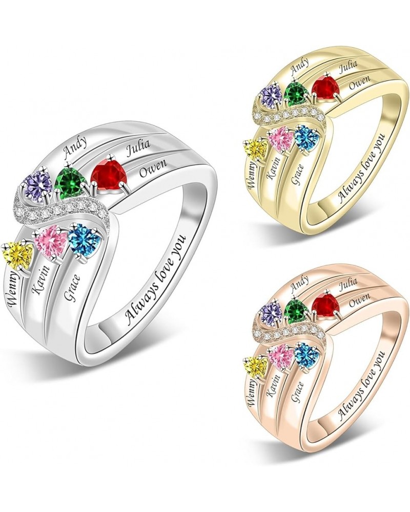 Personalized Sterling Silver Rings for Women Family Rings with Birthstones Twisted Rings Birthday Mother Day for Mom Grandma ...