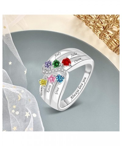 Personalized Sterling Silver Rings for Women Family Rings with Birthstones Twisted Rings Birthday Mother Day for Mom Grandma ...