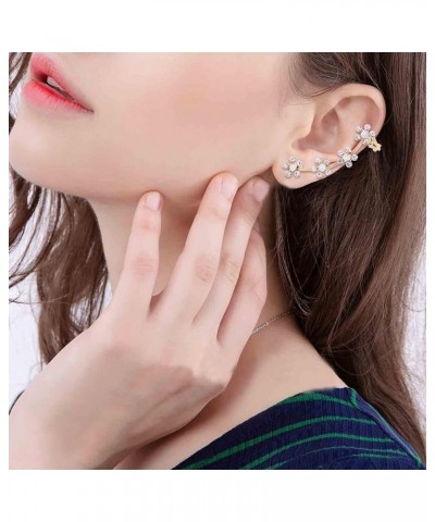 Crystal Pearl Flower Climbers Crawler Stud Earring Cute Rhinestone Resin Floral Left Ear Cuff Wrap Clip Earring Top Ear Clip ...