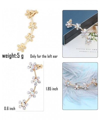 Crystal Pearl Flower Climbers Crawler Stud Earring Cute Rhinestone Resin Floral Left Ear Cuff Wrap Clip Earring Top Ear Clip ...