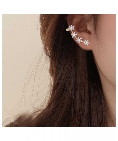 Crystal Pearl Flower Climbers Crawler Stud Earring Cute Rhinestone Resin Floral Left Ear Cuff Wrap Clip Earring Top Ear Clip ...