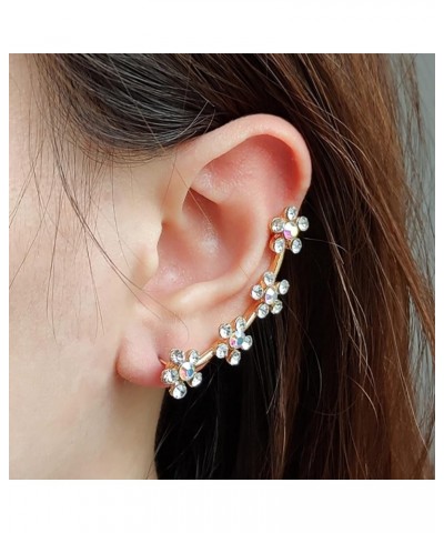 Crystal Pearl Flower Climbers Crawler Stud Earring Cute Rhinestone Resin Floral Left Ear Cuff Wrap Clip Earring Top Ear Clip ...