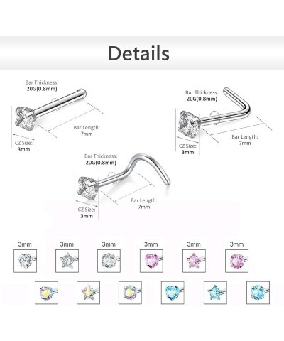 9-12PCS 20g Surgical Stainless Steel Nose Stud Ring Piercing Nose Bone/L Shaped/Nose Screws Rings Set D:12pcs Nose Screws+16p...