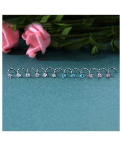 9-12PCS 20g Surgical Stainless Steel Nose Stud Ring Piercing Nose Bone/L Shaped/Nose Screws Rings Set D:12pcs Nose Screws+16p...