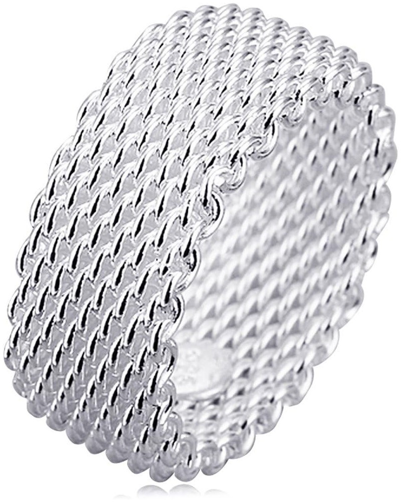 Jewelry Womens 925 Sterling Silver Plated Fashion Wide Korean Style Braided Mesh Ring Wedding Band Size 8 $8.31 Bracelets