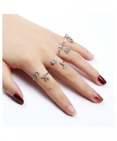 Initial Knuckle Rings and Brooch Pin Silver Crystal 26 A-Z Letter Alphabet Adjustable Ring for Women Girl jewelry T $5.39 Bro...