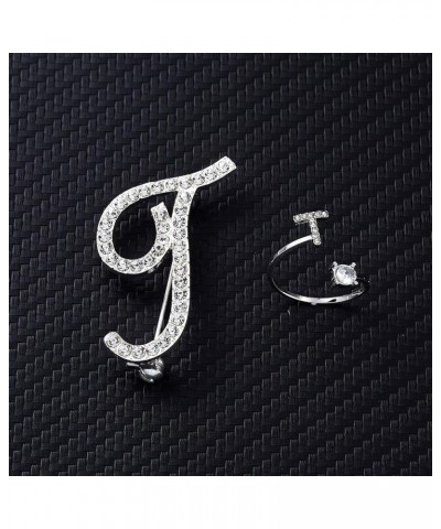 Initial Knuckle Rings and Brooch Pin Silver Crystal 26 A-Z Letter Alphabet Adjustable Ring for Women Girl jewelry T $5.39 Bro...