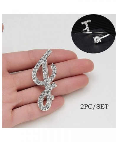 Initial Knuckle Rings and Brooch Pin Silver Crystal 26 A-Z Letter Alphabet Adjustable Ring for Women Girl jewelry T $5.39 Bro...