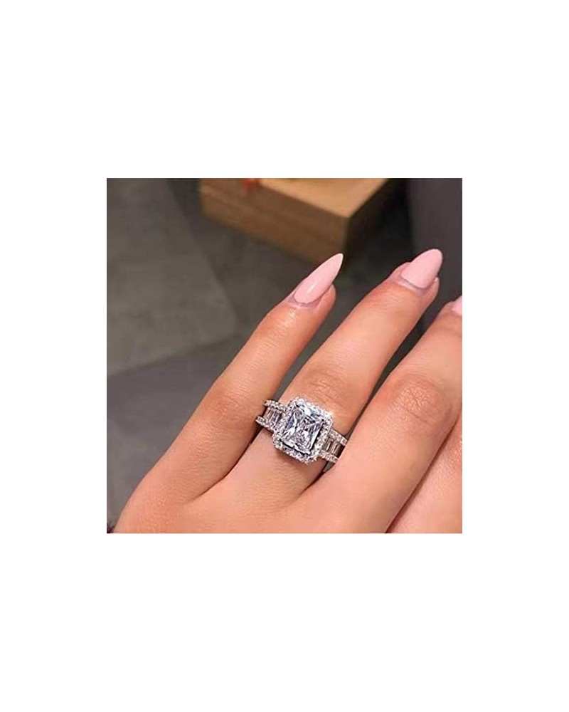 925 Sterling Silver Princess Cut Cubic Zirconia Ring Engagement Wedding Ring Emerald Cut Cubic Zirconia Simulated Diamond Wed...