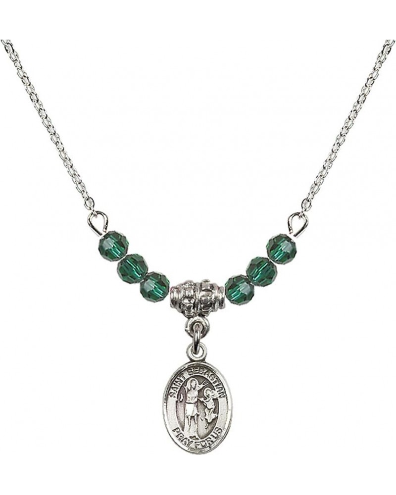 May Birth Month Bead Necklace with Catholic Patron Saint Petite Charm, 18 Inch Saint Sebastian $32.51 Necklaces