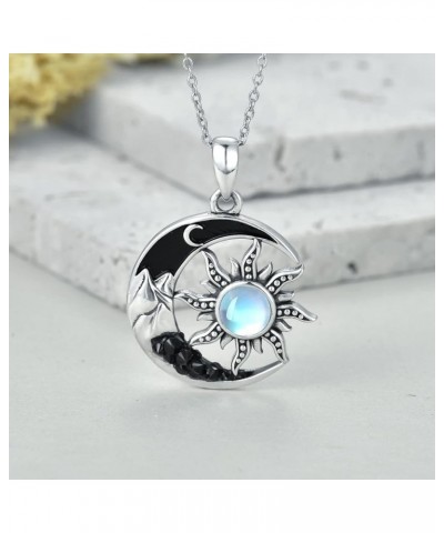 Gothic Jewelry Bat/Cat/Wolf/Dragon/Owl/Fox/Spider/Sun Pendant Sterling Silver Crescent Moon Necklace for Women Girls Black Je...