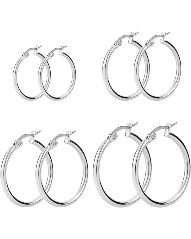 Women's Stainless Steel High Polished Finish Rounded Hoops Earrings, Hypoallergenic, Nickel-free 01. 4 Pairs: Steel, 14 mm, 1...