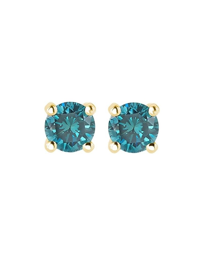 Round Blue Diamond stud AAA Quality in White Gold & Yellow Gold, 0.04 ct - 2.00 ct, (IGI Certified from 0.70 ct & above) Yell...