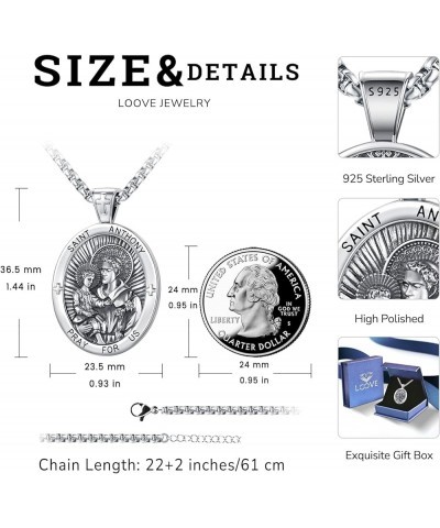 Jewelry Gifts - Saint Medals Amulet Necklace 925 Sterling Silver Protection Jewelry for Men Women with 22"+2" Rolo Chain H1-S...