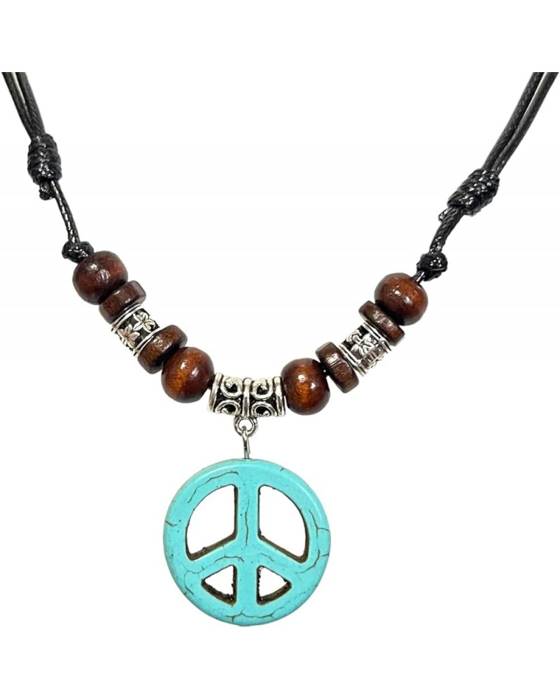 Peace Sign Necklace - Peace Symbol Necklace - Stone Peace Sign Pendant - Adjustable Black Cord Blue $8.83 Necklaces