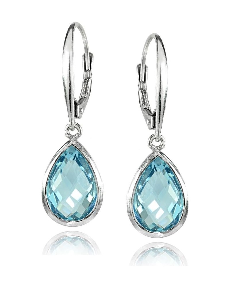 Sterling Silver Genuine or Simulated Gemstone 12x8mm Teardrop Dainty Leverback Drop Dangle Earrings for Women Blue $23.39 Ear...