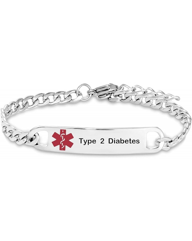 Medical Alert Bracelet for Women Type 2 Cancer Heart Addison Parkinsons Girls Men Family Pre-engraved Stainless Steel Anniver...