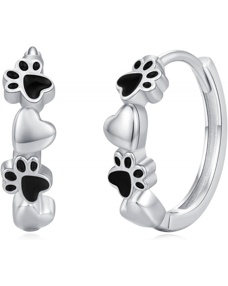 Dog Earrings for Women Small Hoops Earrings Sterling Silver Paw Print Huggie Hoop Earrings Puppy Hoops Cat Pet Paw Hoops Hugg...