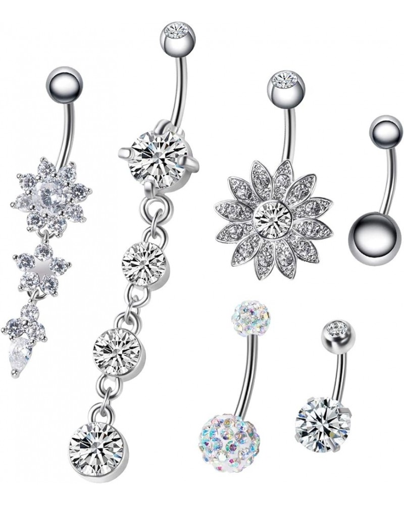 6PCS 14G Stainless Steel Dangle Belly Button Rings for Women Belly Piercing CZ Inlaid Style 6pcs $9.43 Body Jewelry