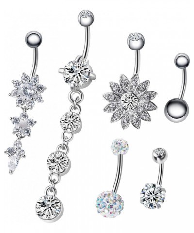 6PCS 14G Stainless Steel Dangle Belly Button Rings for Women Belly Piercing CZ Inlaid Style 6pcs $9.43 Body Jewelry