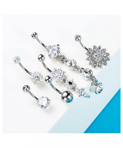 6PCS 14G Stainless Steel Dangle Belly Button Rings for Women Belly Piercing CZ Inlaid Style 6pcs $9.43 Body Jewelry