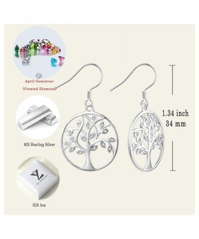 Dangle Drop Tree Earrings 925 Sterling Silver Tree of Life Hook and Leverback Earring Birthstone Jewelry 04-diamond-Apr $29.8...